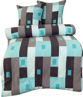 Produktbild von Winter Bettwäsche 200x220 cm Kariert türkis grau Flausch Thermofleece Doppelbett