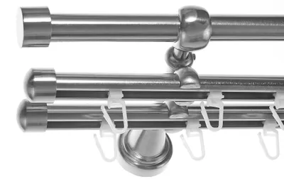 Produktbild von Rohr und Innenlauf Gardinenstange Edelstahl Look, Durchmesser 16mm, Wandträger H14RII, 3-läufig, Länge 540, Endkappe E16
