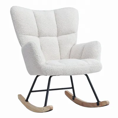 Produktbild von Schaukelstuhl Schaukelsessel Relaxsessel Relaxstuhl Sessel Teddystoff Gepolsterter Schwingsessel Stillsessel Lesesessel Wohnzimmersessel bis 100kg