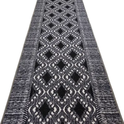 Produktbild von Läufer NOLY GRAU 100x300 cm Kurzflor Designer Teppichläufer in Dunkelgrau Antirutsch Gel Basis Teppich mit Schlaufensaum