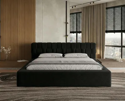 Produktbild von Chilly Möbel Design Bett Cube - Geometrisches Polsterbett mit Stauraum und Lattenrost 140x200 cm / Bouclé / Schwarz