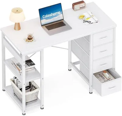 Productafbeelding van Klein Bureau met 4 Laden, 100x40cm, Wit