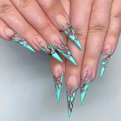 Productafbeelding van Kunstnagels om op te plakken, 24 stuks, lang, groen, French Stiletto model, amandelvorm