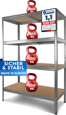 Produktbild von SCHWANFELD®180x120x60cm Schwerlastregal Lagerregal [2400KG] - Kellerregal Metallregal - Hochwertiges Werkstatt Regal Keller - leichter Aufbau Steckregal - Regal Metall - Lastenregal Regalsystem