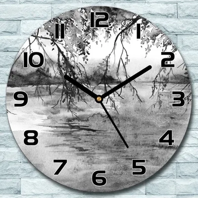 Produktbild von Wanduhr aus Glas Rund fi 30 Baumzweig See Quarz Deko Schlafzimmer Büro
