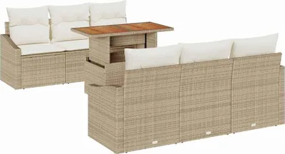 Produktbild von vidaXL Garten-Sofa-Set 7 stk. Beige Poly Rattan