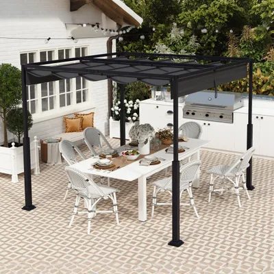 Produktbild von YZNAHRE Pergola 3x4 m Terrassenüberdachung Überdachung Wasserdicht Stabil Winterfest Pavillon Gartenpavillon mit Verstellbaren Schattenbereichen Sonnenschutz für Garten Terrasse & Balkon, Schwarz