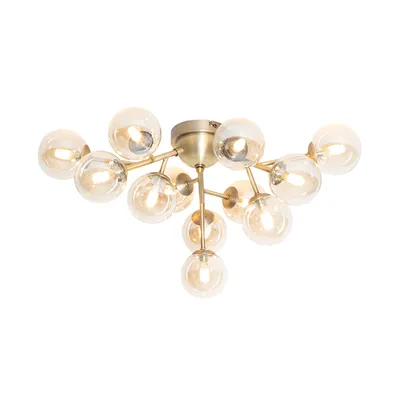 Zdjęcie produktu dla QAZQA – Art Deco Nowoczesna lampa sufitowa I Lampa sufitowa I Lampa I Oprawa oświetleniowa Brązowa z bursztynowym szkłem 12 świateł – Bianca I Salon I Sypialnia – Okrągła – Pasuje do żarówek LED G9