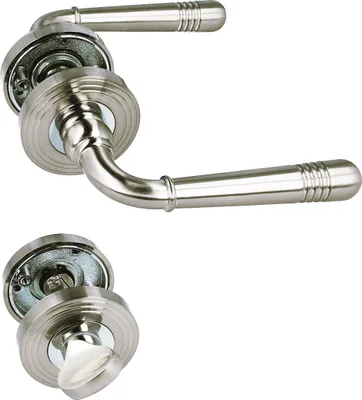 Produktbild von Türdrücker Türgriff Türklinke Türbeschlag Rosettengarnitur Metall Modell Fjorde Matt vernickelt WC- Bad