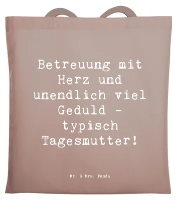 Produktbild von Mr. & Mrs. Panda Stoffbeutel Spruch Tagesmutter Liebe - Braun Pastell - Geschenk, Tasche, Schützlinge, liebevolle Betreuung, Jutebeutel, Tote Bag, Berufsliebe, Geduld