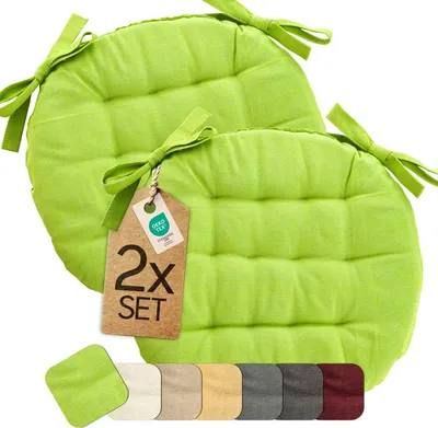Produktbild von etérea Sitzkissen rund - Stuhlkissen Indoor & Outdoor 2er Set 38x38 cm - Apfelgrün - mit Bändern