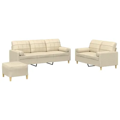 Produktbild von 3-tlg. Sofagarnitur mit Kissen Creme Stoff