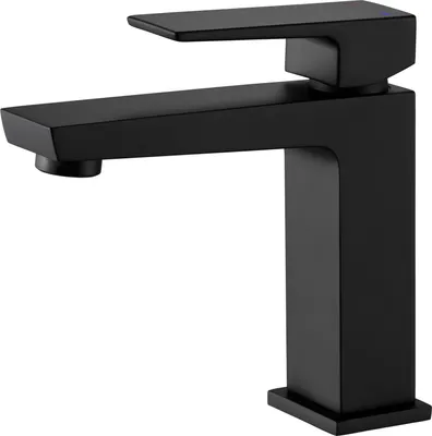 Produktbild von sanicomfort Waschtischarmatur MALAGA schwarz matt – Einhebelmischer für Waschbecken inkl. Ablaufgarnitur – Badarmatur aus Messing, modernes Design, einfache Montage