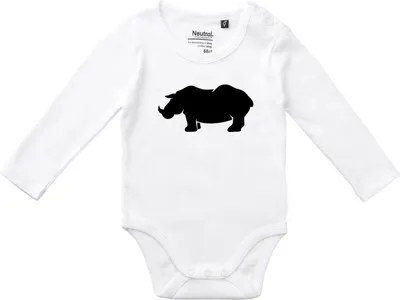 Produktbild von Huuraa Baby Body Nashorn Silhouette 74 White  Baumwolle Fairtrade Langarmbody Geschenkidee