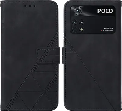 Produktbild von Xiaomi Poco M4 Pro 4G Hülle, Schlank Prägung Flip Leder Kartenfächer Schutzhülle mit Ständer für Xiaomi Poco M4 Pro 4G Schwarz