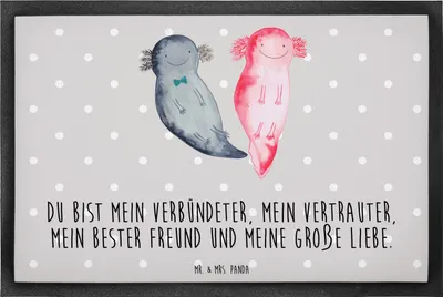Produktbild von Mr. & Mrs. Panda fußmatte Axolotl Freundin 60 x 90 cm - Grau Pastell - Geschenk, Sauberlaufmatte, Jahrestag, Liebe, Schmutzmatte, Vorleger, Valentinstag, Bodenvorleger
