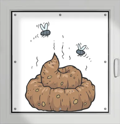 Produktbild von Wallario Lichtschutzbild, Dekorativer Sichtschutz Sonnenschutz 96 x 93 cm mit Motiv: Comic Scheißhaufen mit Fliegen - Verdunklung ohne Bohren