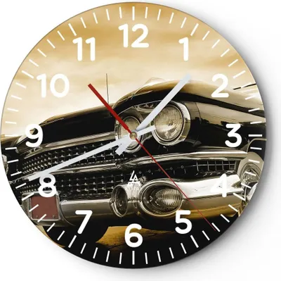 Produktbild von Wanduhr - Rund - Glasuhr - Auto Chrom Rad - 30x30cm - Schleichendes Uhrwerk - Lautlos - zum Aufhängen bereit - Dekoration Modern - Wanddekoration aus Glas - C4AR30x30-0160