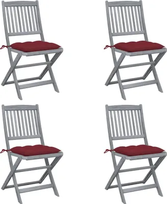 Produktbild von BESTE 2022© Outdoor-Stuhl Stilvollen mit robustem ,Klappbare 4er Set Gartenstühle mit Kissen Massivholz Akazie Relaxsessel Armlehnstuhl mit Premium & schlichten Design *HOM