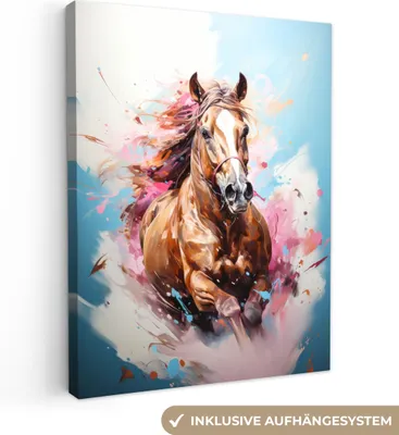 Zdjęcie produktu dla MuchoWow® - Obraz na płótnie - Koń - Dziewczynka - Niebieski - Różowy, fototapeta, dekoracja ścienna, obrazy do salonu, 60x80cm
