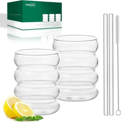 Image de Verres à cocktail striés Set 2x350ml Verre borosilicaté Straw Kit
