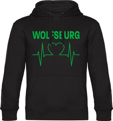 Produktbild von multifanshop Kapuzen Sweatshirt - Wolfsburg - Herzschlag, schwarz, Größe XXL