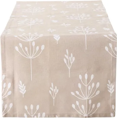 Produktbild von Tischläufer Farah - 40 x 140 cm - Beige und Weiß - Mit Zweigemotiven