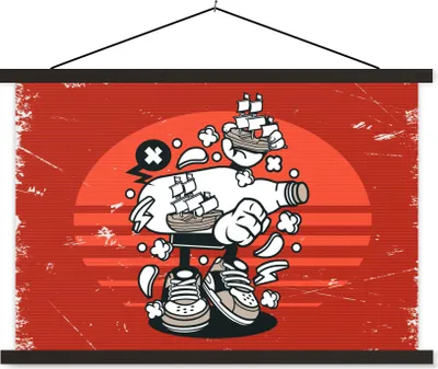 Produktbild von MuchoWow® Textilposter Vintage - Boot - Flasche 150x100 cm mit schwarzem Rahmen - Schlafzimmer