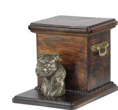 Zdjęcie produktu dla Amerykański Staffordshire terrier, Amstaff, Amstaf II - urna na prochy psa ze statuetką, elegancka urna dla psa, wyjątkowa urna z popiersiem psa marki Art-Dog