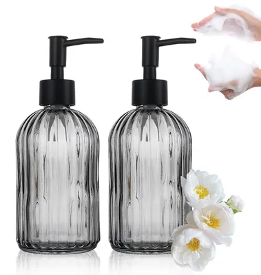 Image de Distributeur de savon mural, gris, 400 ml, en plastique, avec pompe, pour cuisine et salle de bain