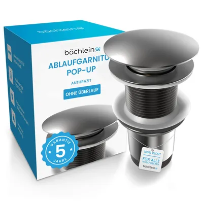 Produktbild von Bächlein Pop Up Ablaufgarnitur ohne Überlauf für Waschbecken & Waschtisch - Anthrazit