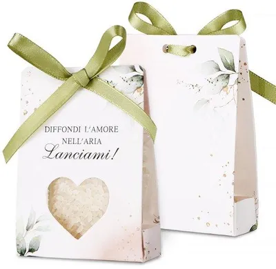 Produktbild von Papierkisten mit 100 Kunststoffbeuteln für Hochzeitsgeschenke