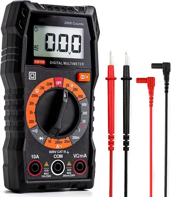Produktbild von Digital Multimeter KM100, Spannungsmesser für AC/DC Spannung, DC Strom, Durchgang, Widerstand, Diode (mit Messleitungen)