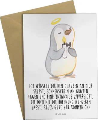 Produktbild von Mr. & Mrs. Panda babykarte Pinguin Kommunion - Weiß - Geschenk, weihnachtskarten, Dankeschön, osterkarte, einladungskarten, Glauben, osterkarten, hochzeitskarten