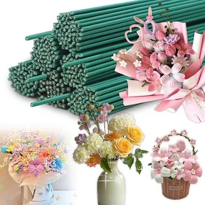Produktbild von Grüne Blumen-Draad 100 Stück - 30 cm Länge, 2 mm Dicke für Floristische Anlagen, DIY Blumenstränge und Kreatives Basteln