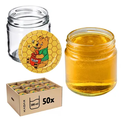 Produktbild von KADAX Einmachgläser mit Deckel "Lerma", Einweckgläser, 200 ml, 50 Stück, Deckel mit Honigmuster