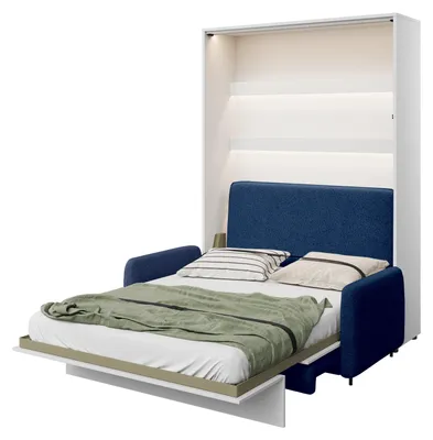 Produktbild von Furniture24 Schrankbett Mit Sofa Bed Concept 140X200 Cm Lenart Bett Im Schrank Klapbett Weiß Hochglanz/Marineblau