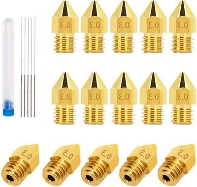 Zdjęcie produktu dla 15 szt. dysz MK8 0,3 mm + 5 szt. igieł czyszczących ze stali nierdzewnej 0,25 mm do drukarek 3D