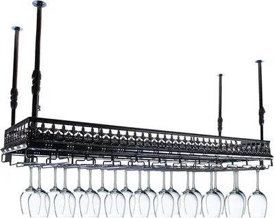 Produktbild von Metalowy uchwyt na kieliszki do wina 48 szklanek / kubków Odwrócony stojak na butelki Wiszący stojak na wino do baru hotelowego, restauracji, kuchni rodzinnych