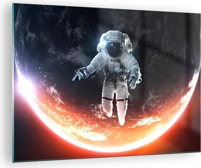 Produktbild von Bilder auf glas - Kosmonaut Weltraum - 70x50cm - Glasbilder - Wandbilder - Kunstdruck - zum Aufhängen bereit - Wanddekoration aus Glas - Glas Bilder - Wandbild auf Glas - Einteilig - GAA70x50-3500