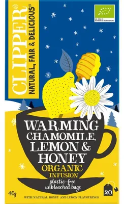 Image de Clipper Warming Camomille Lemon & Honey Tea 40g – Tisane apaisante