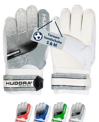 Productafbeelding van HUDORA Torwarthandschuhe - Gepolsterte Fußball Torhüterhandschuhe für Kinder & Jugendliche in Größe M - Schaumstoffrücken - Fußballhandschuhe mit Klettverschluss - grau