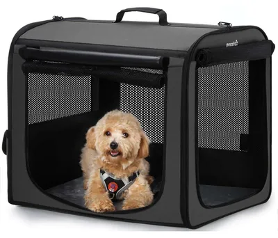 Produktbild von Hundetransportbox faltbar 61 x 52 x 45 cm dunkelgrau atmungsaktiv mit Rolltor