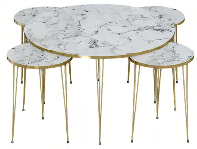 Produktbild von Eleganter weißer Holz-Couchtisch mit Beistelltischen im modernen Stil