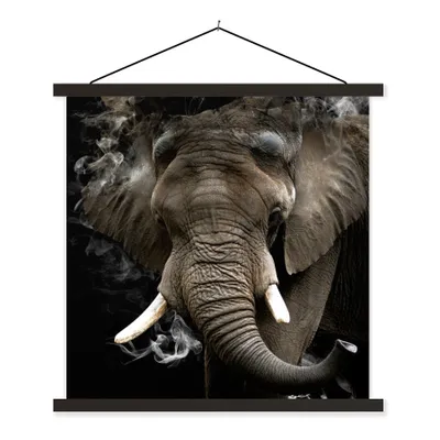 Produktbild von MuchoWow® Textilposter Elefant - Rauchen - Zähne 120x120 cm mit schwarzem Rahmen - Aufhängungsset