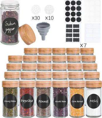Produktbild von Famanu Gewürzbehälter Set mit 30 Kräutertöpfen - 100 ml mit Bambusdeckel