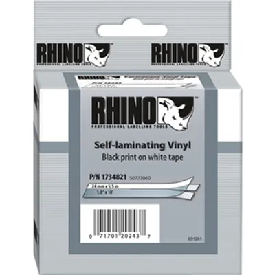 Produktbild von Dymo Rhino 6000+ Vinyl selbstlam 24 mm x 5,5 m schwarz auf weiß