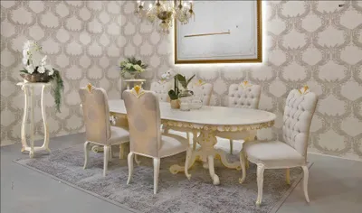 Produktbild von Italienische Möbel Esszimmer + 6x Stühle Lehn Stuhl Gruppe Garnitur jvmoebel ®