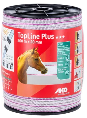 Obrázok produktu pre Páska TopLine, 200 m, 20 mm, biela/ružová, 6 x 0,25 mm TRICOND – TopLine páska na ohradenie pastvín –   biela/ružová