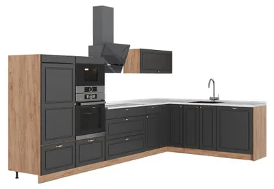 Image de Cuisine en angle Vicco Fame-Line Anthrazit-Gold Landhaus/Chêne de force doré 347 x 207 cm, PT Marbre, Model 63591